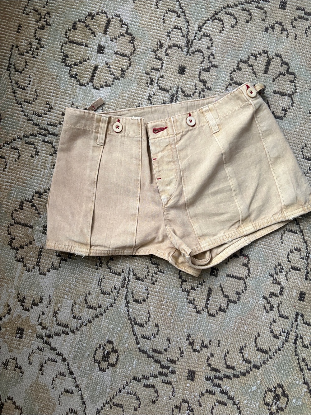 Free People Cream Pleated High-Rise Jean Shorts